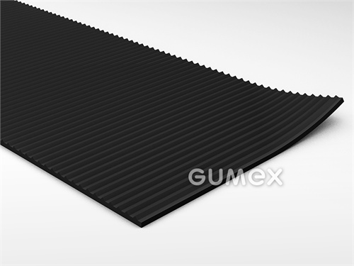 Gumová podlahovina s dezénom S 7, hrúbka 3mm, šíře 1200mm, 80°ShA, SBR, dezén pozdĺžne ryhovaný, -25°C/+80°C, čierna